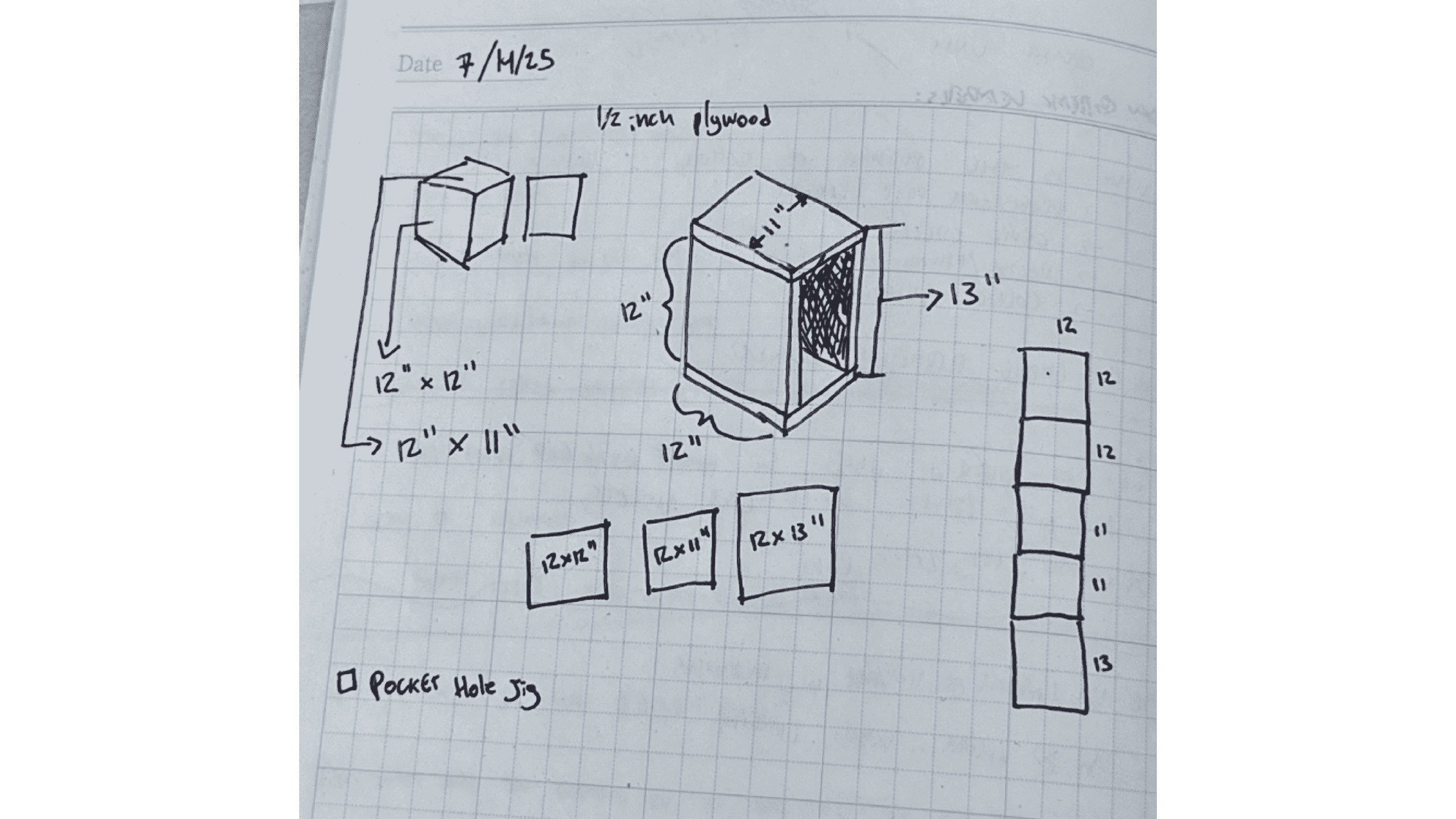 A sketch drawing of the project and what size to cut the pieces